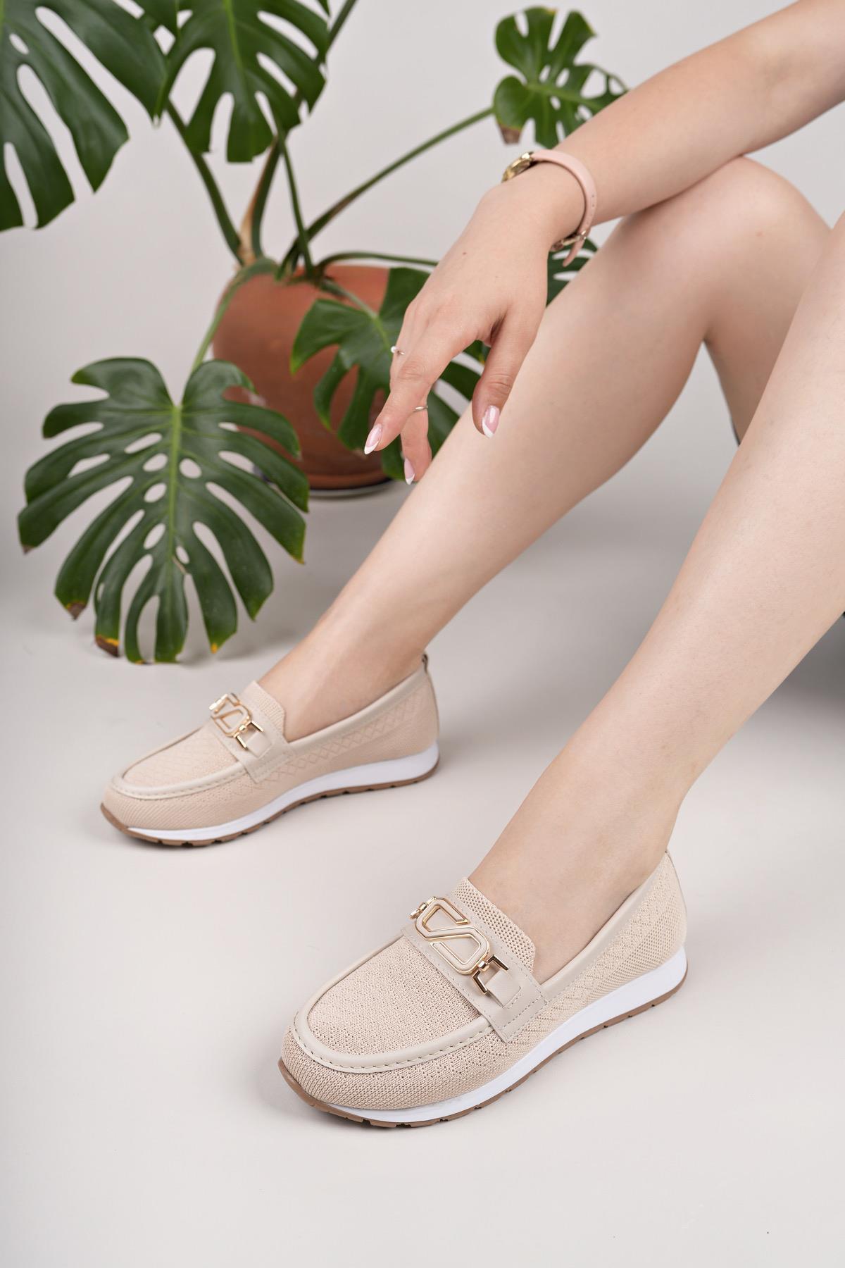 Nesil Shoes Wiss 0272 Bej Triko Örgü Kadın Ayakkabı