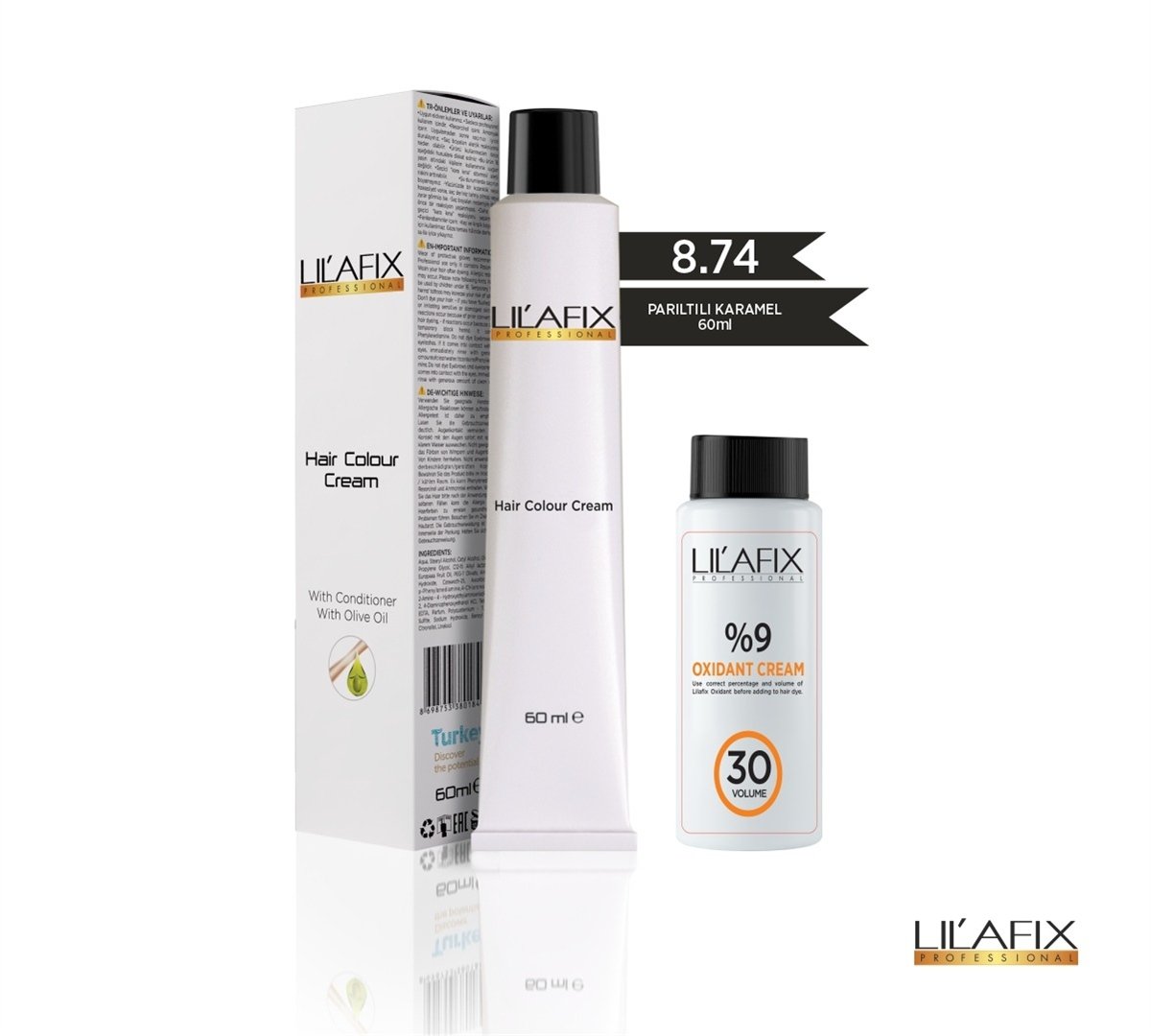 LİLAFİX  8.74  Parıltılı Karamel Krem Tüp Boya-30 V Oksidan 60 ml
