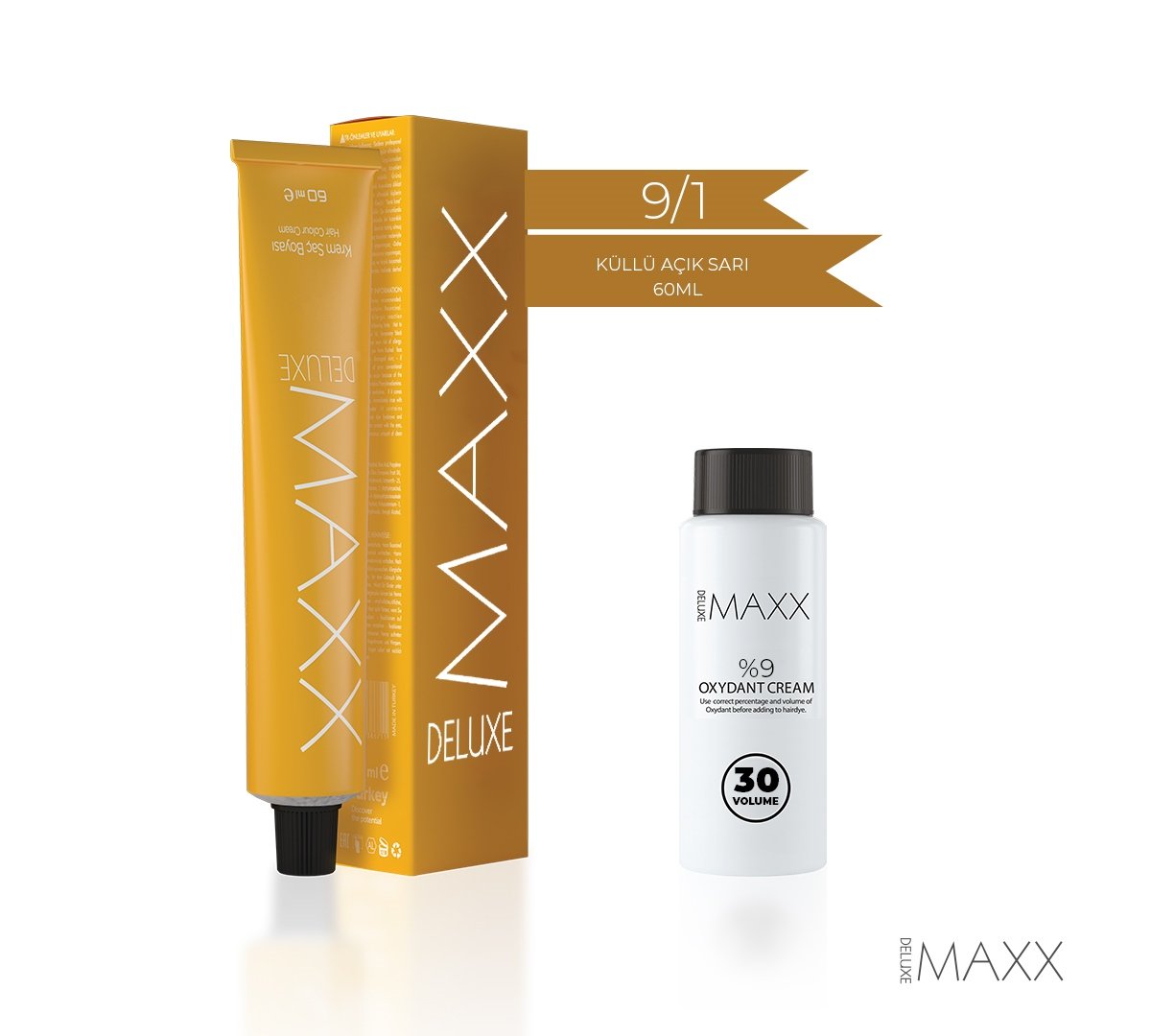 MAXX DELUXE  9.1  Küllü Açık Sarı Krem Tüp Boya -30 V Oksidan 60 ml