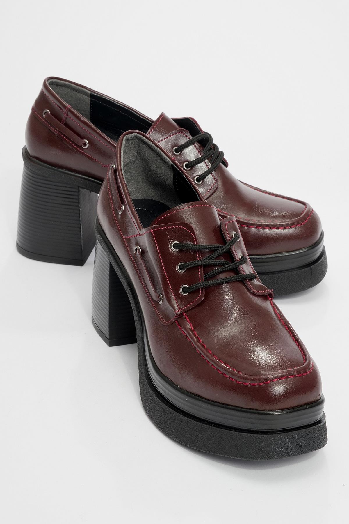 16-1010-3-BORDO CILTDUDLEY Bordo Cilt Bağcıklı Kadın Platform Topuklu Ayakkabı