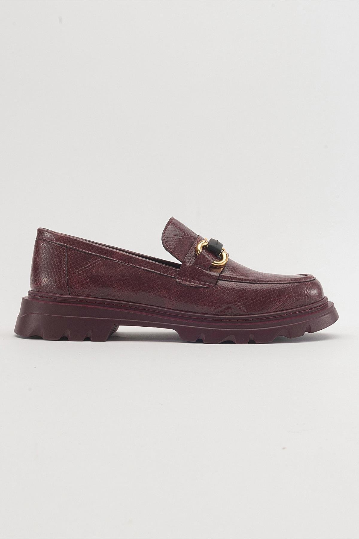 46-271-5-BORDO DESENLIFRAS Bordo Desenli Kadın Loafer