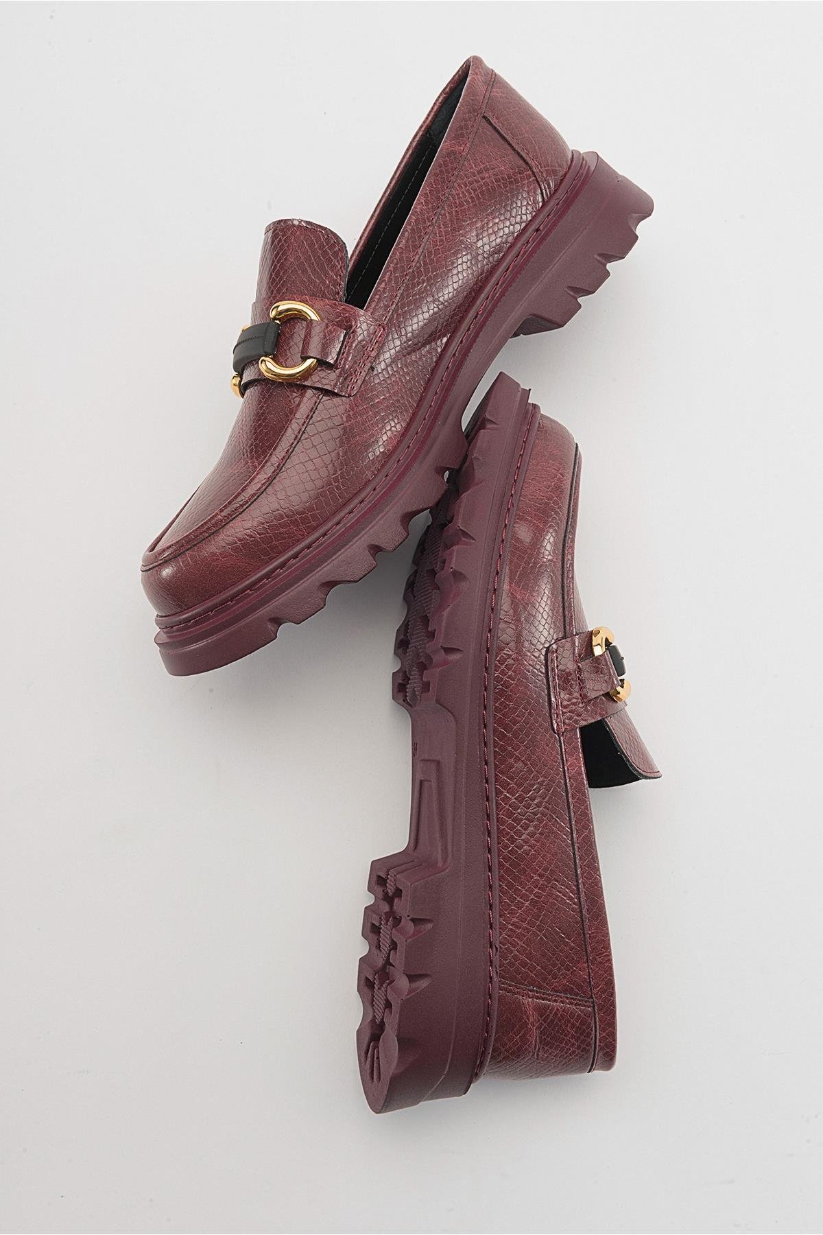 46-271-5-BORDO DESENLIFRAS Bordo Desenli Kadın Loafer