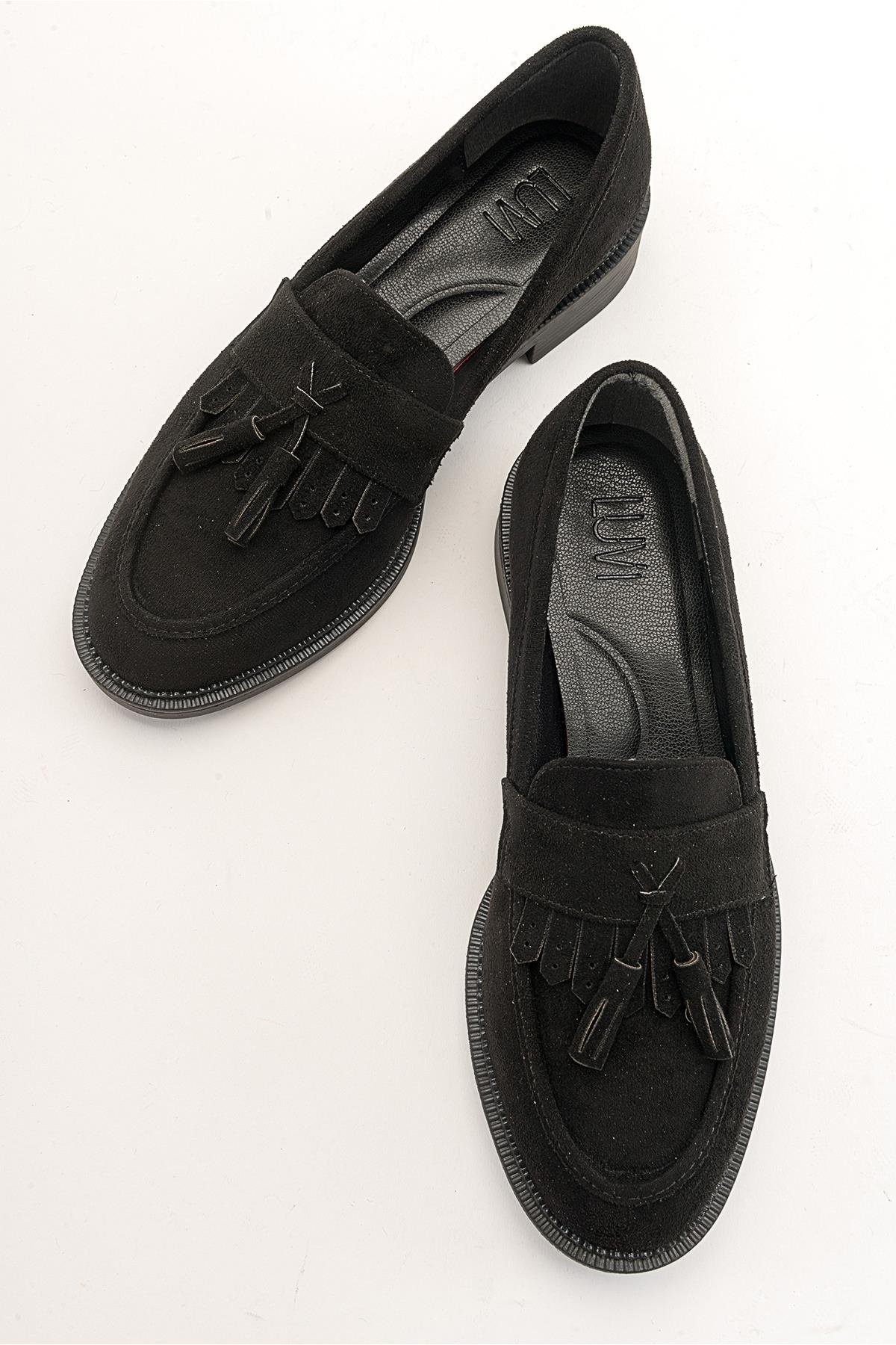 1-386K907-3-SIYAH SUETLİLY Siyah Süet Kadın Loafer