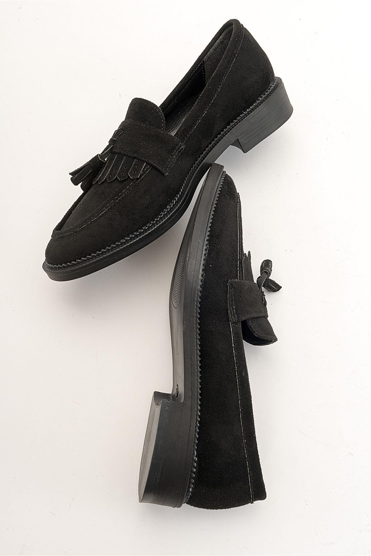 1-386K907-3-SIYAH SUETLİLY Siyah Süet Kadın Loafer