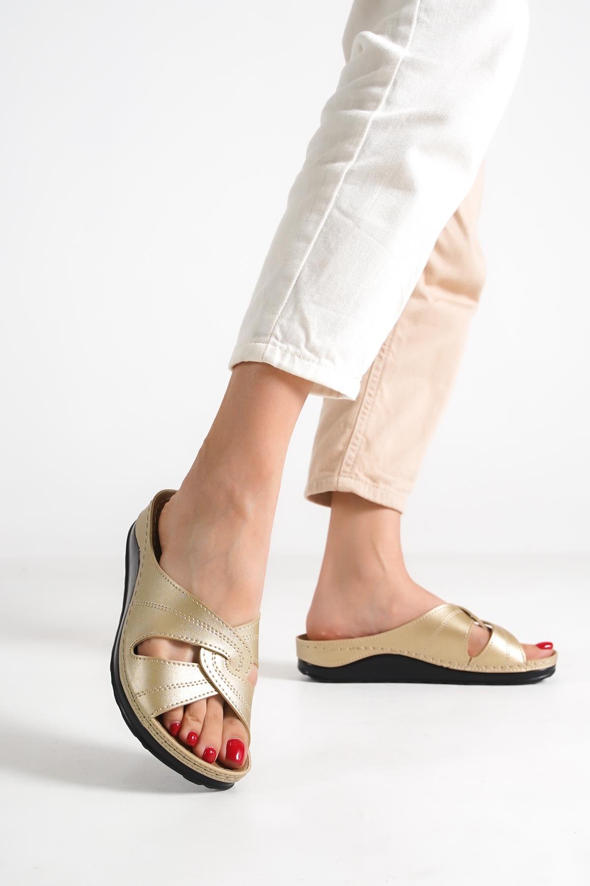 Capone 107090 Women Gold Slingback Comfort Anatomical Sandals