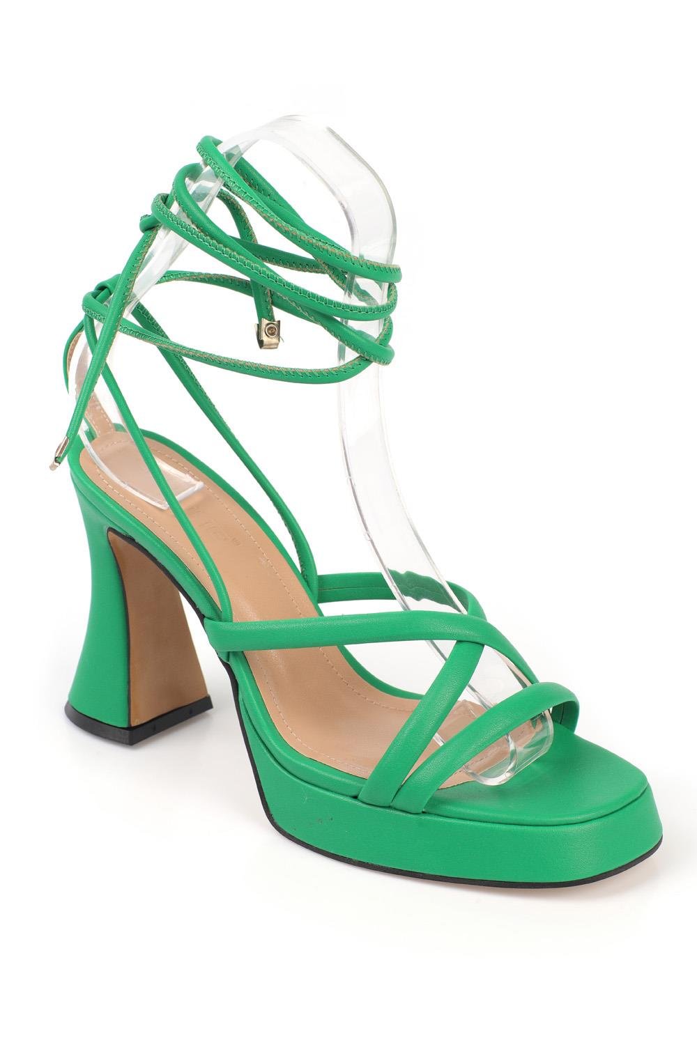 Capone Blunt Toe Ankle Strap Lace Up Hourglass Heel Platform Woman Sandals