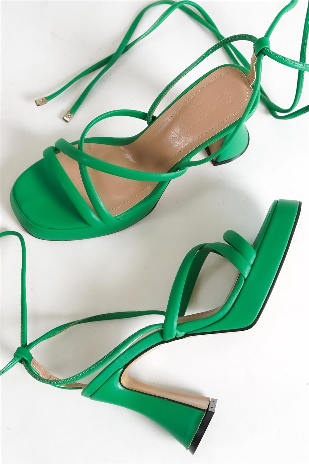 Capone Blunt Toe Ankle Strap Lace Up Hourglass Heel Platform Woman Sandals