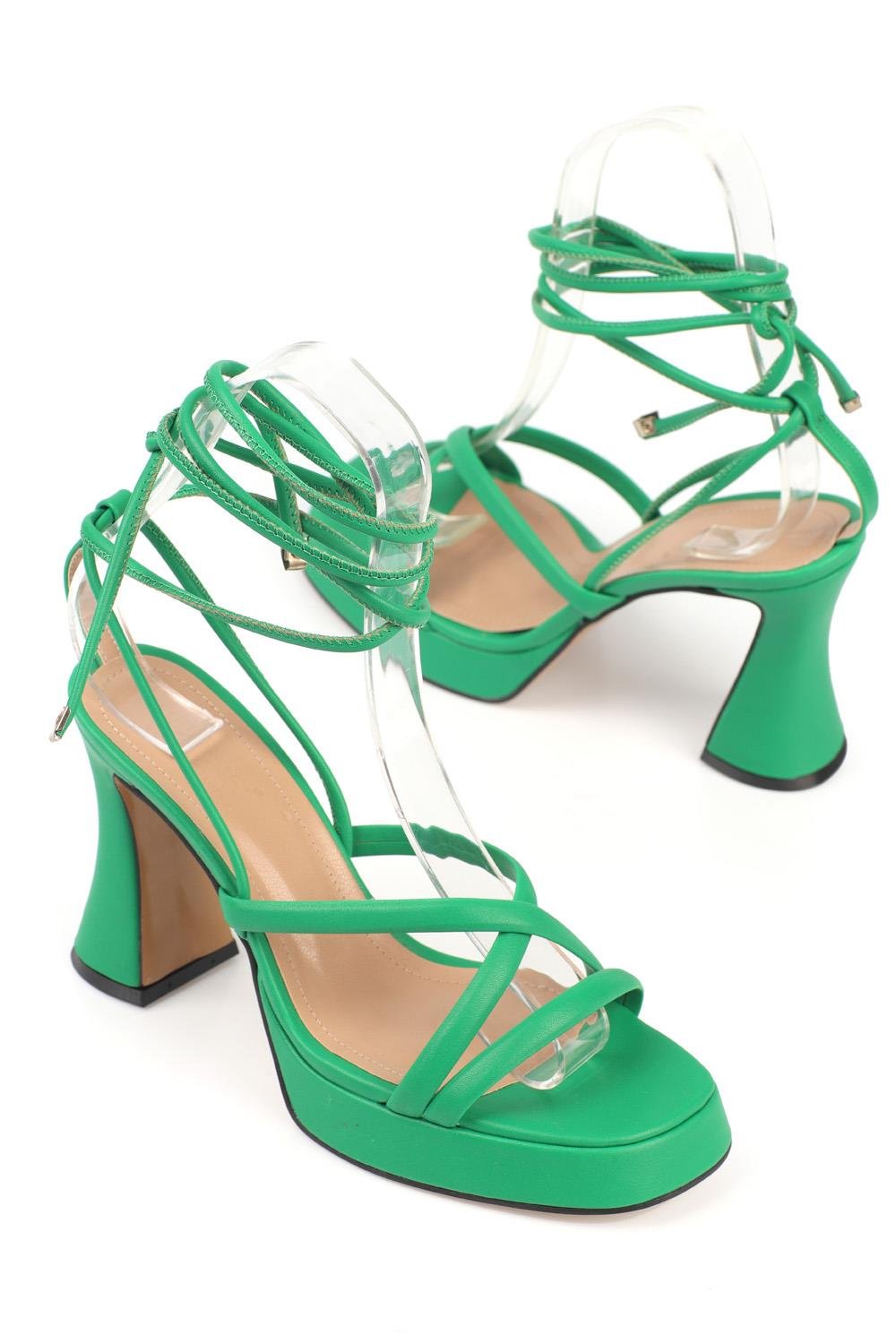 Capone Blunt Toe Ankle Strap Lace Up Hourglass Heel Platform Woman Sandals
