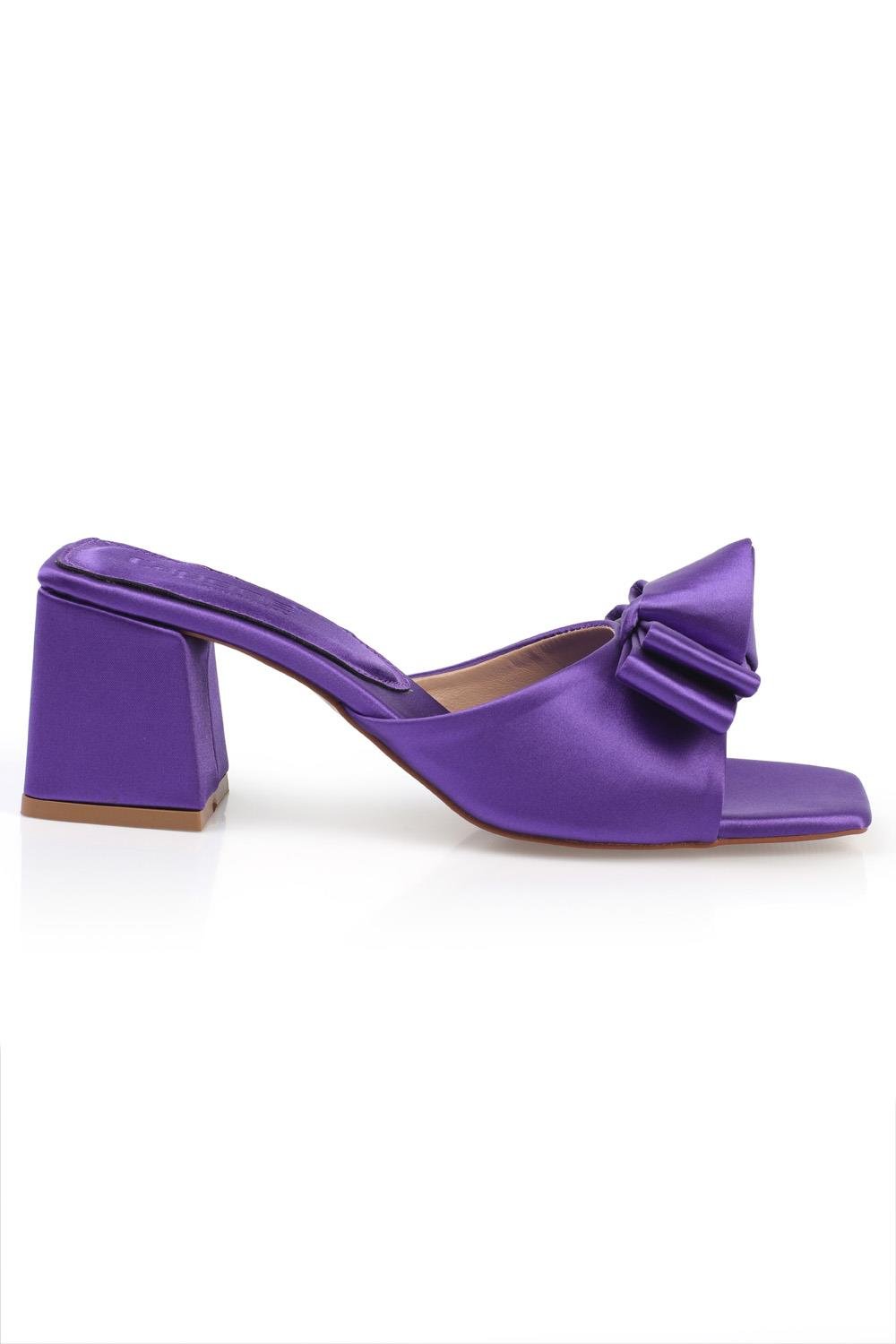 Capone Blunt Toe Knot Double Bow Detail Satin Woman Mid Heel Sandals