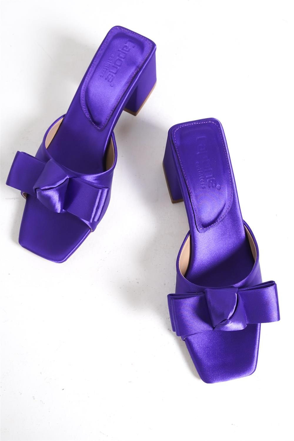 Capone Blunt Toe Knot Double Bow Detail Satin Woman Mid Heel Sandals
