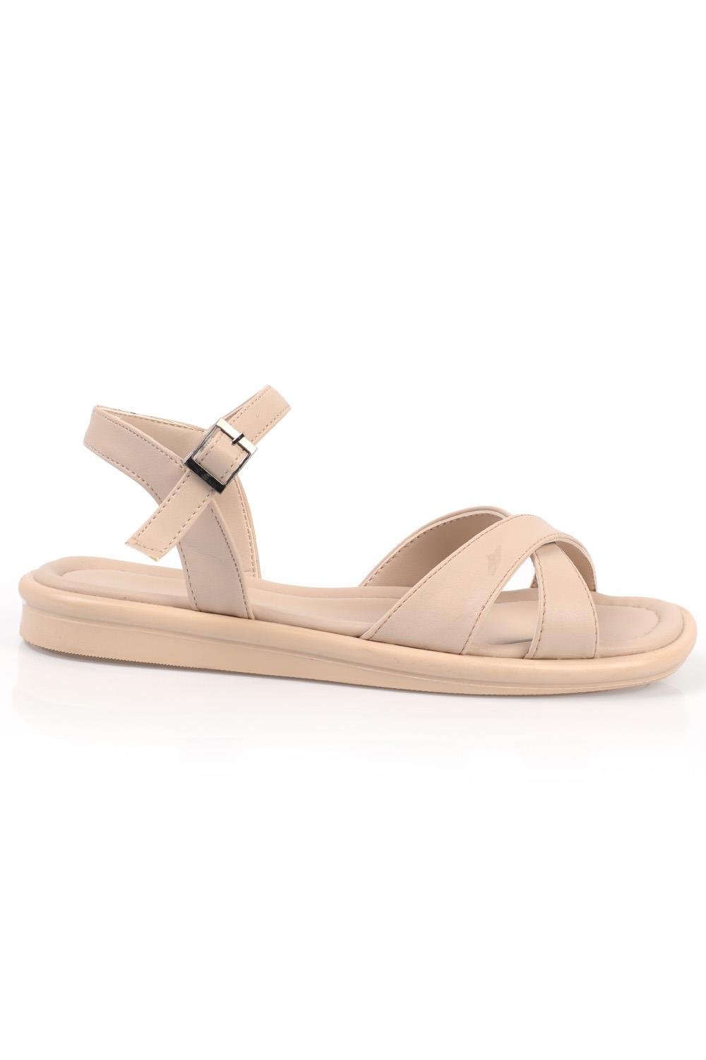 Capone Cross-Band Flat Heel Women Beige's Sandals