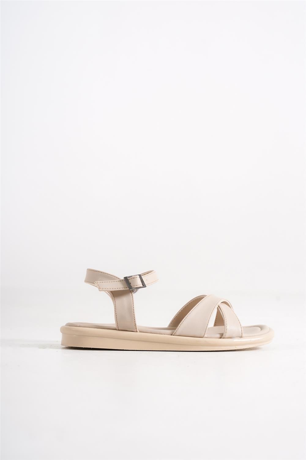 Capone Cross-Band Flat Heel Women Beige Sandals