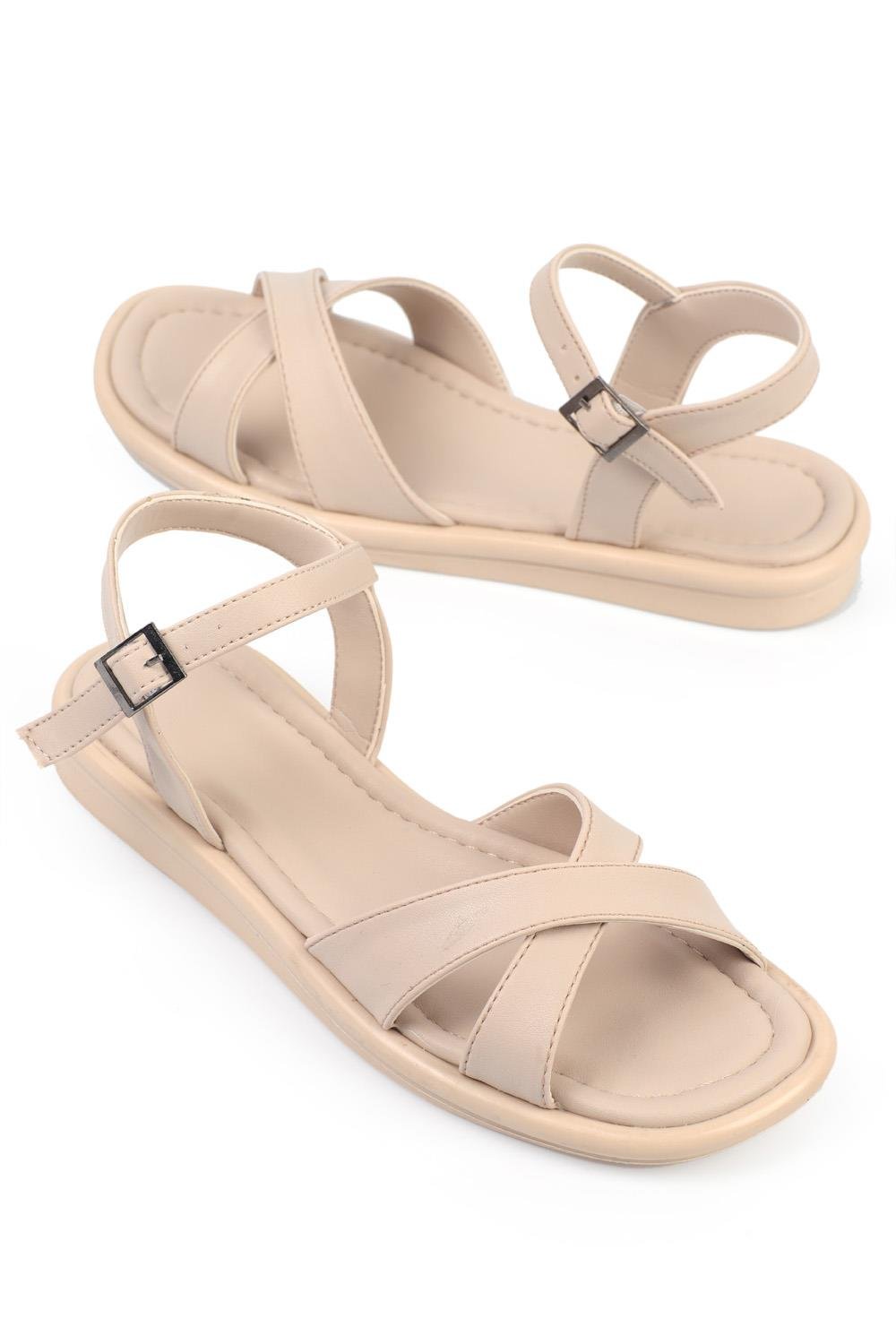 Capone Cross-Band Flat Heel Women Beige's Sandals