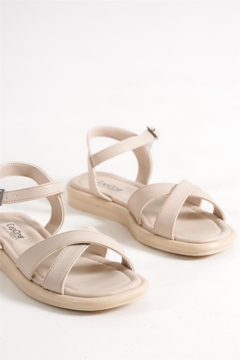 Capone Cross-Band Flat Heel Women Beige Sandals