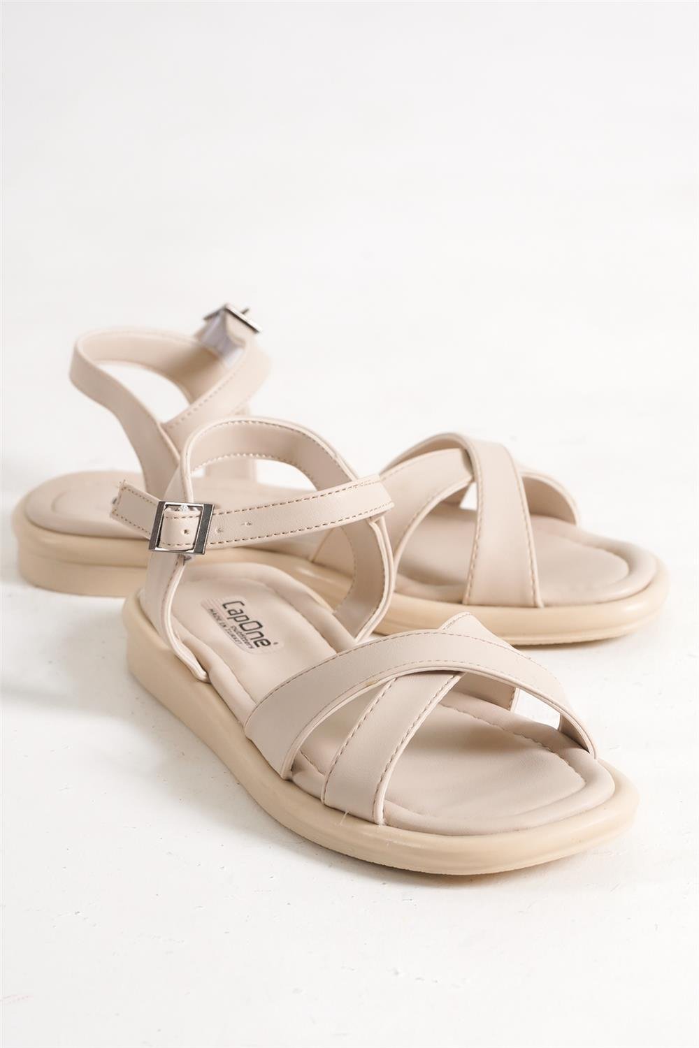 Capone Cross-Band Flat Heel Women Beige Sandals