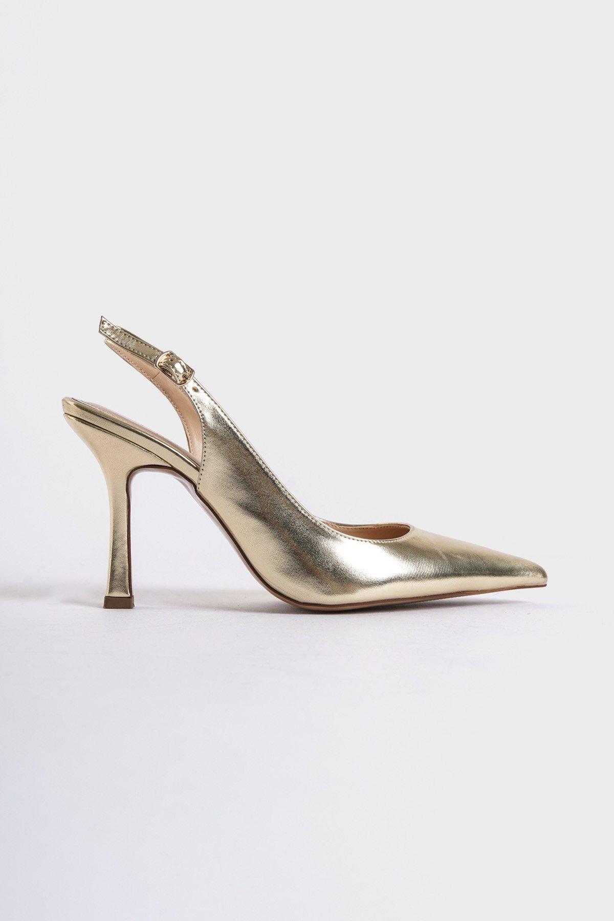 Capone Open Back Pointed Toe Mid Heeled Women Metallic Gold Shoes