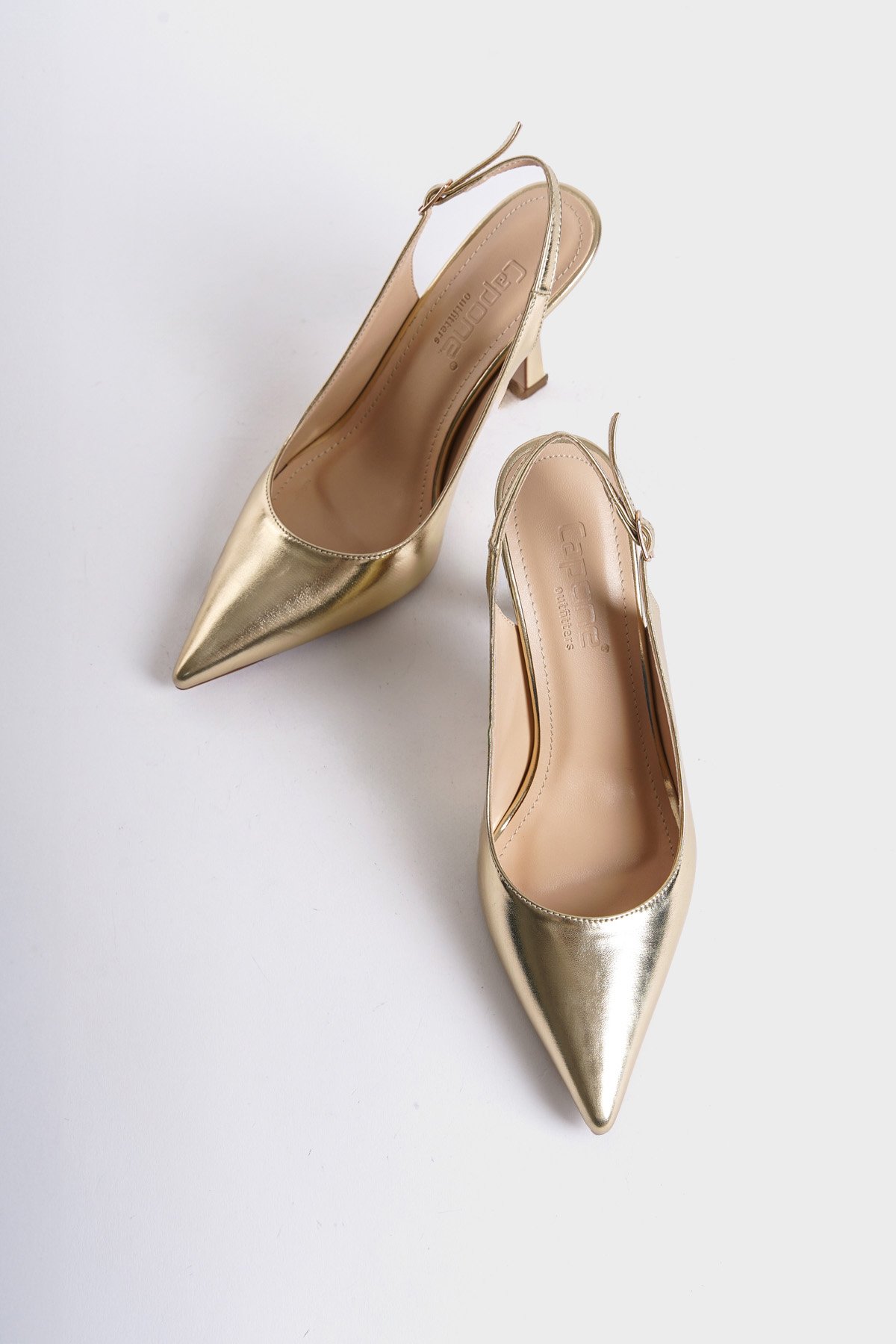 Capone Open Back Pointed Toe Mid Heeled Women Metallic Gold Shoes