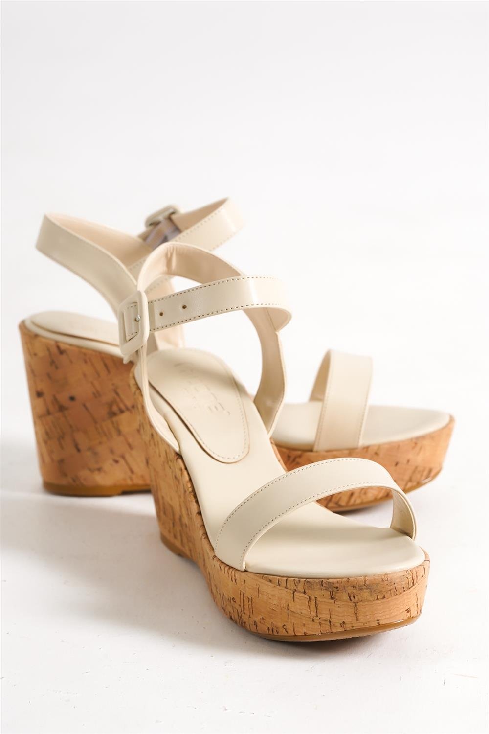Capone Oval Toe Ankle Belt Bouckle Wicker Wedge Heeled Woman Sandals