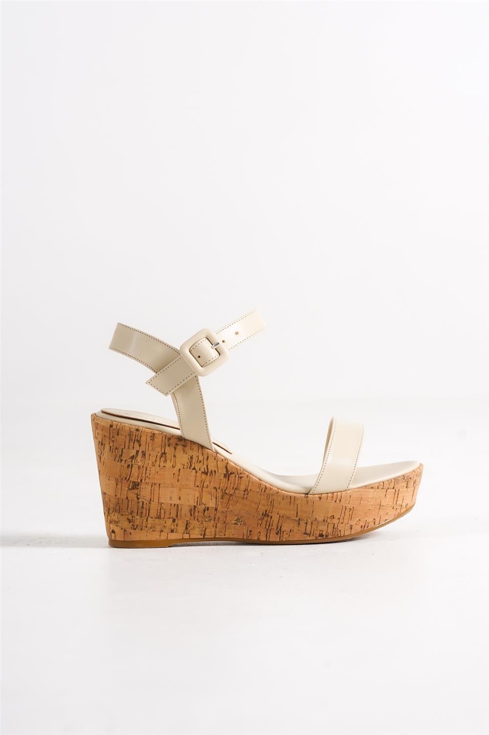 Capone Oval Toe Ankle Belt Bouckle Wicker Wedge Heeled Woman Sandals
