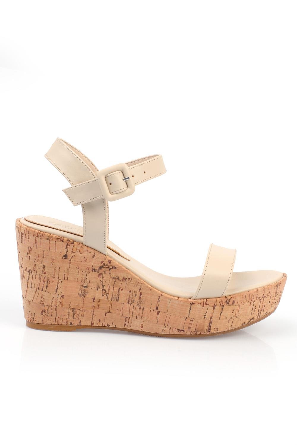 Capone Oval Toe Ankle Belt Bouckle Wicker Wedge Heeled Woman Sandals