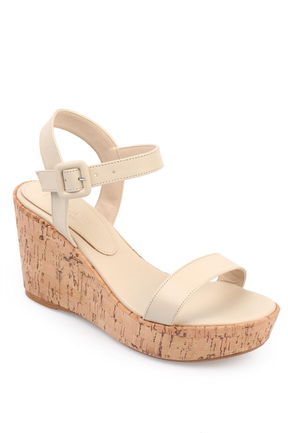 Capone Oval Toe Ankle Belt Bouckle Wicker Wedge Heeled Woman Sandals