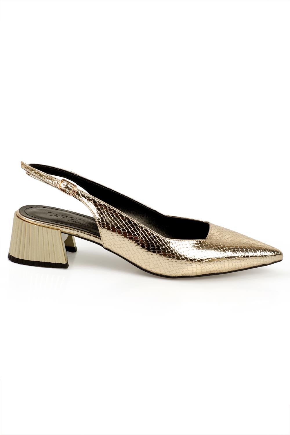 Capone Pointed Toe Metallic Heeled Woman Shoes