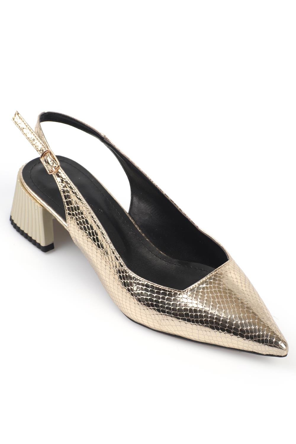 Capone Pointed Toe Metallic Heeled Woman Shoes