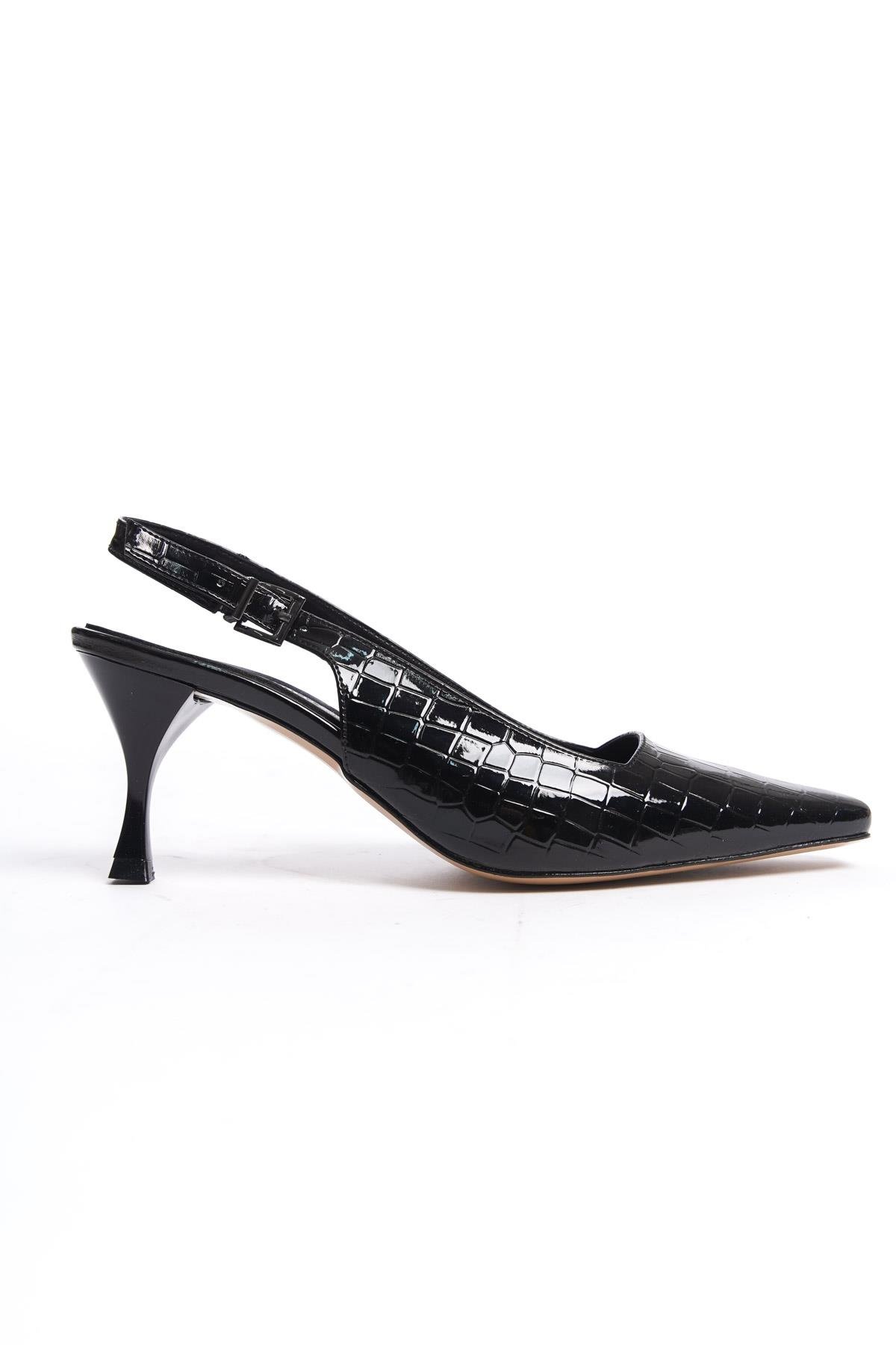 Capone Slingback Mid Heel Soft Padded Insole Women Black Shoes
