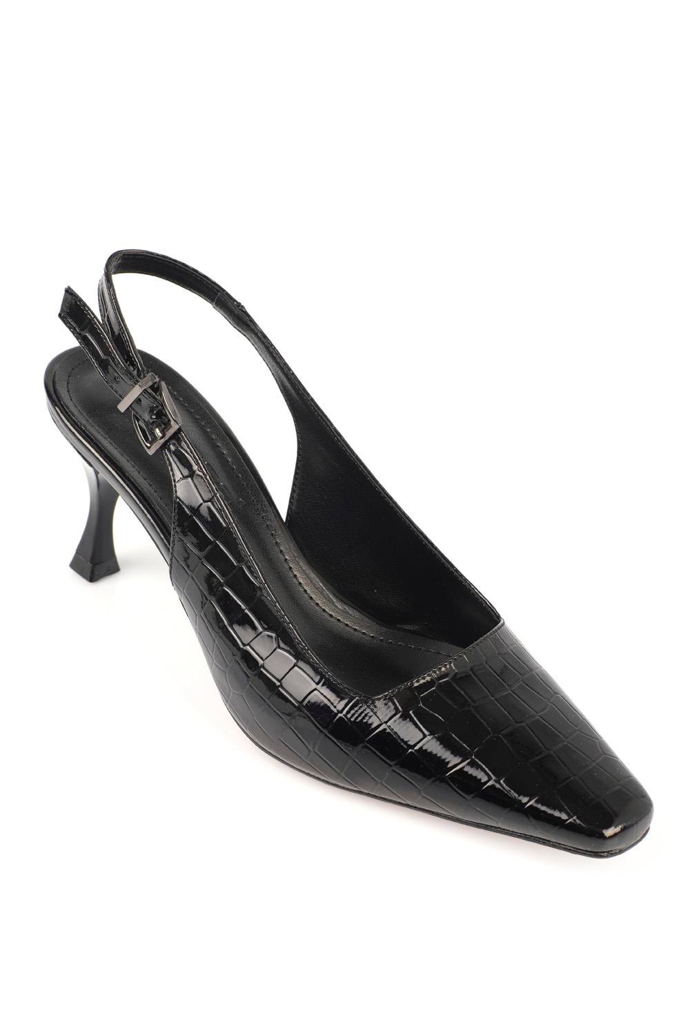 Capone Slingback Mid Heel Soft Padded Insole Women Black Shoes