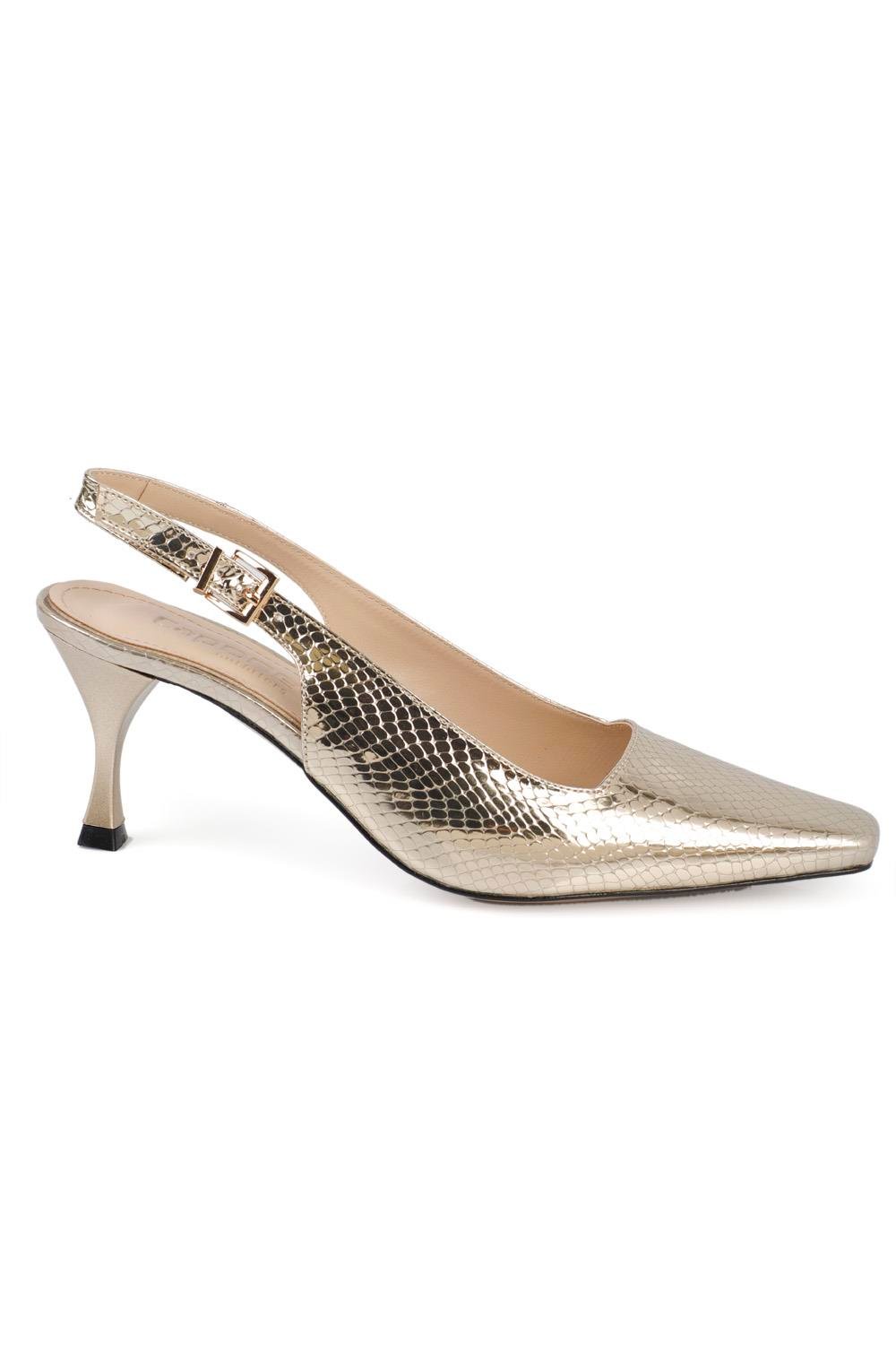 Capone Slingback Mid Heel Soft Padded Insole Women Gold Shoes