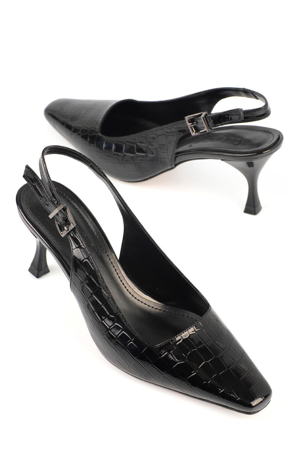 Capone Slingback Mid Heel Soft Padded Insole Women Black Shoes