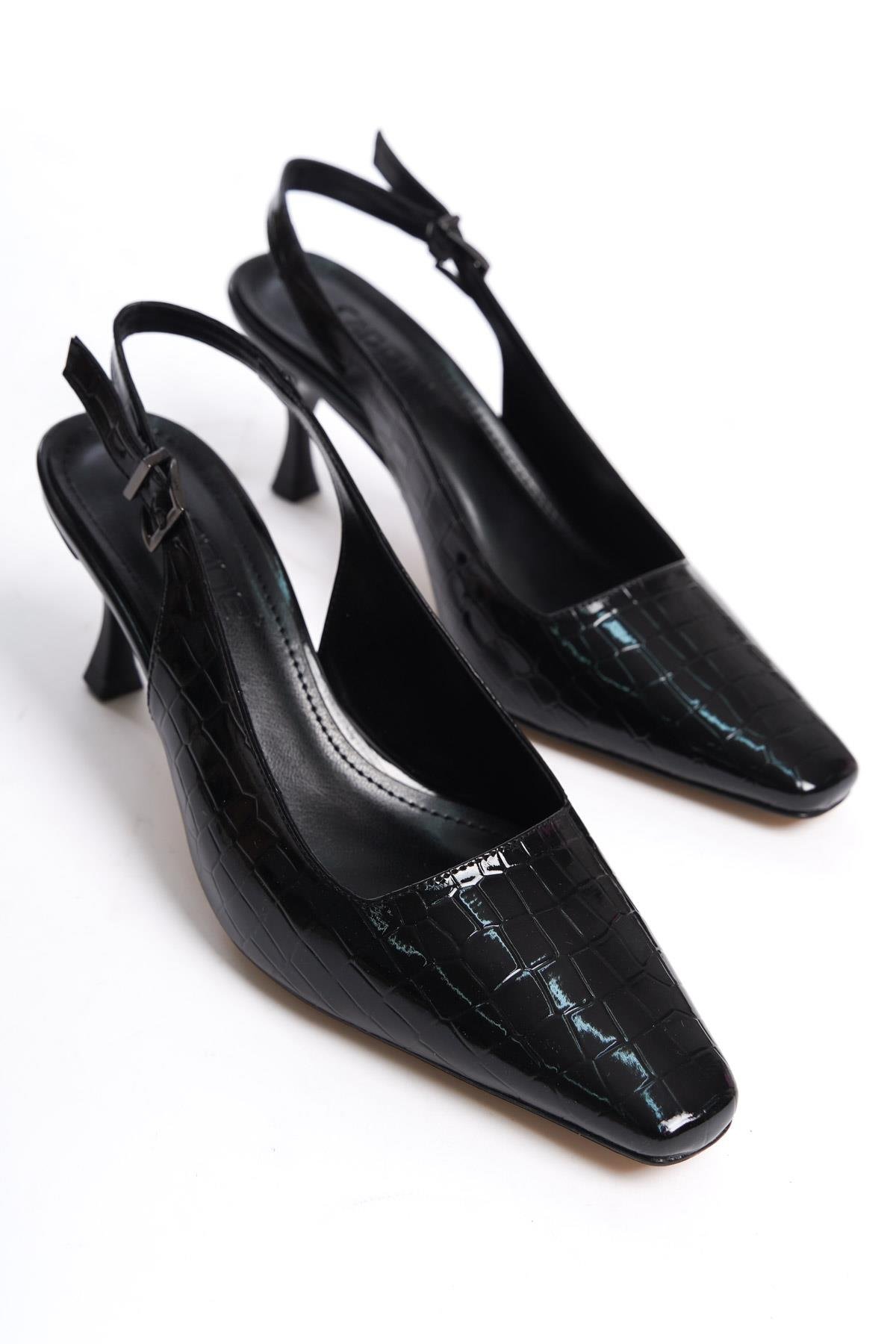 Capone Slingback Mid Heel Soft Padded Insole Women Black Shoes
