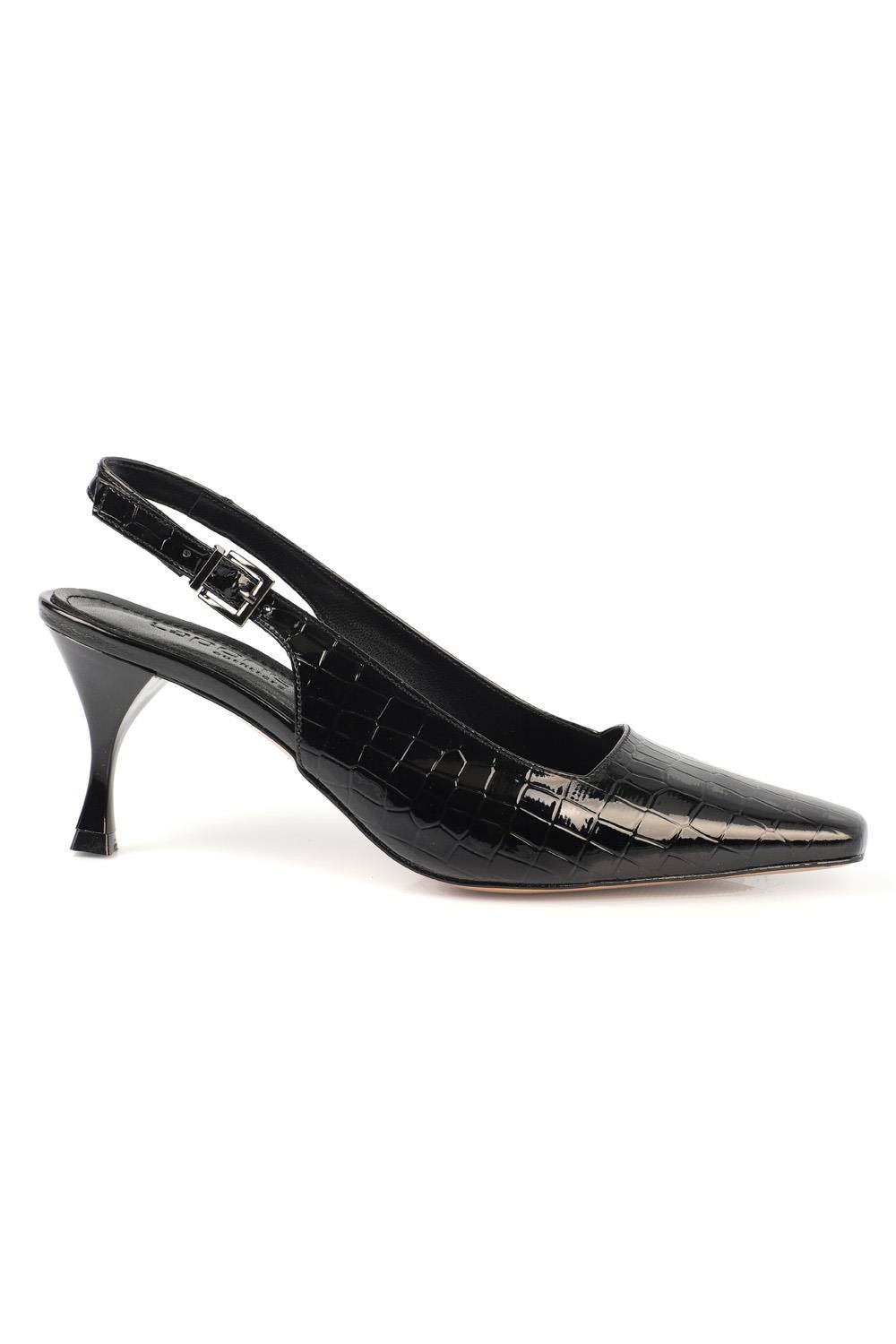 Capone Slingback Mid Heel Soft Padded Insole Women Black Shoes