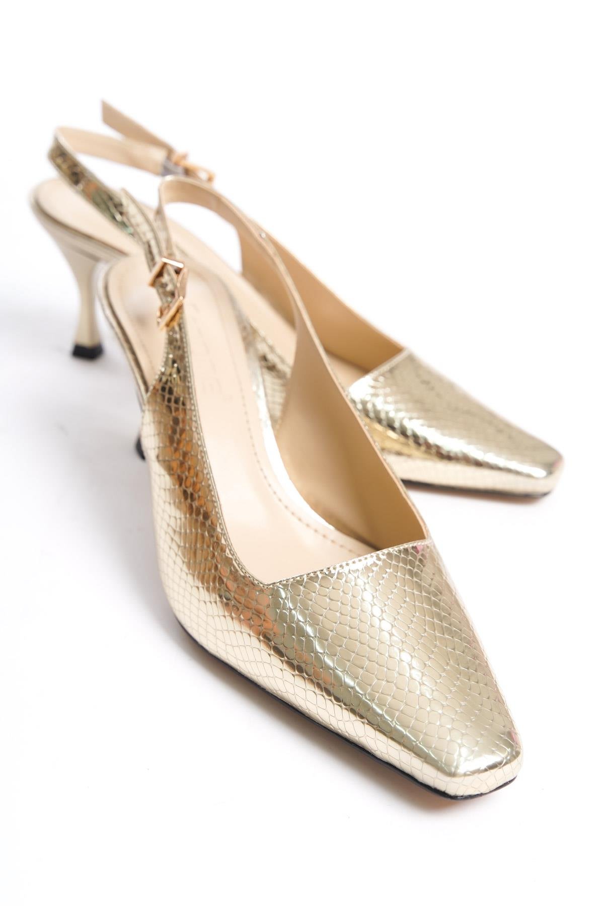 Capone Slingback Mid Heel Soft Padded Insole Women Gold Shoes