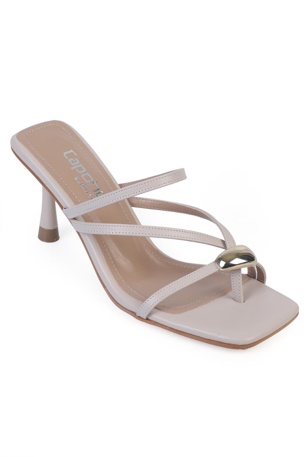 Capone Square Toe Heeled Detail Women Beige Sandals