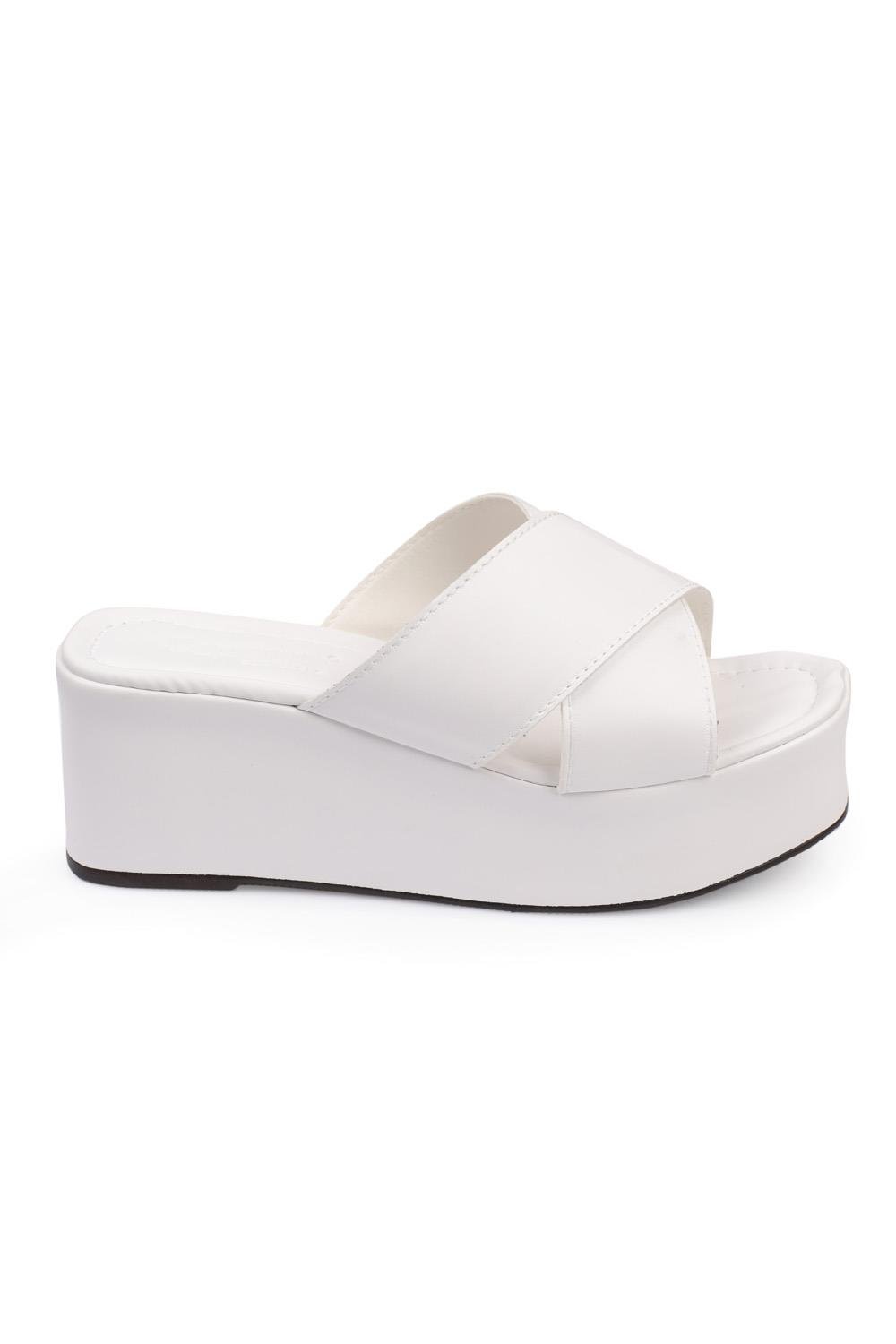 Capone Wedge Heel Cross Band Band Women White Flatform Sandals