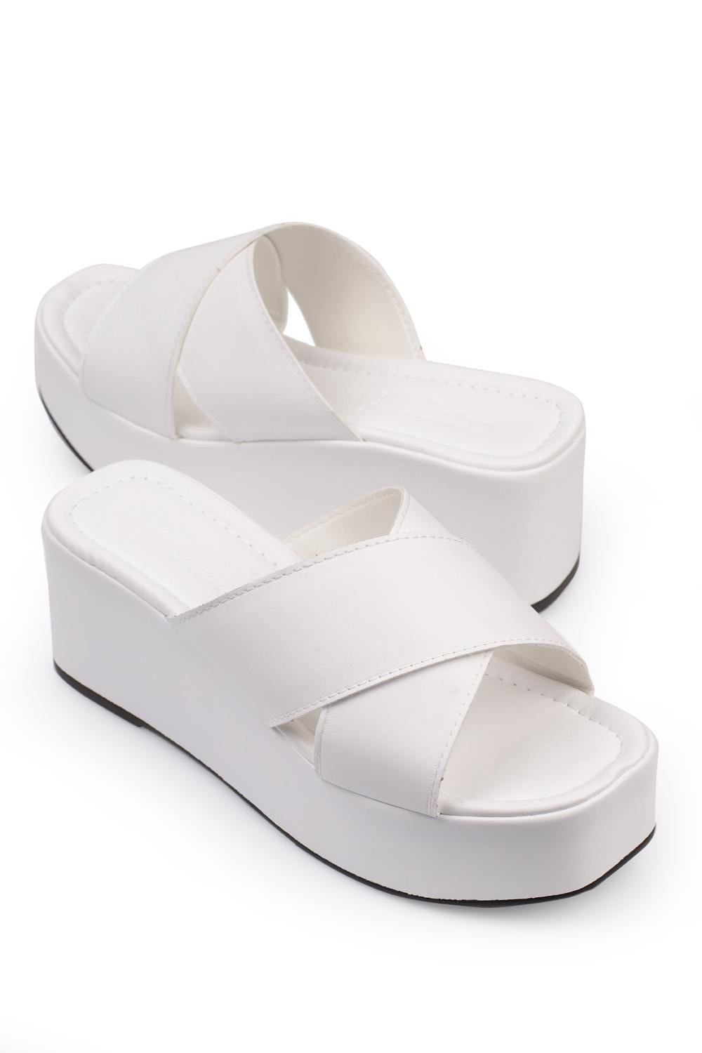 Capone Wedge Heel Cross Band Band Women White Flatform Sandals