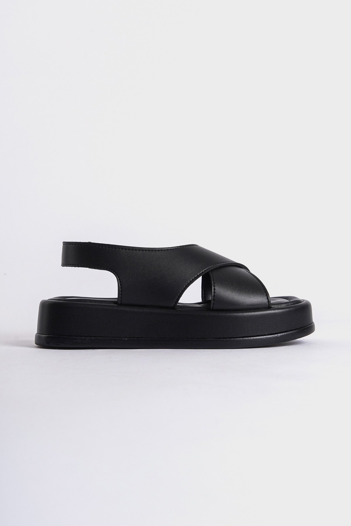 Capone Wedge Heeled Cross Strap Women Black Sandals