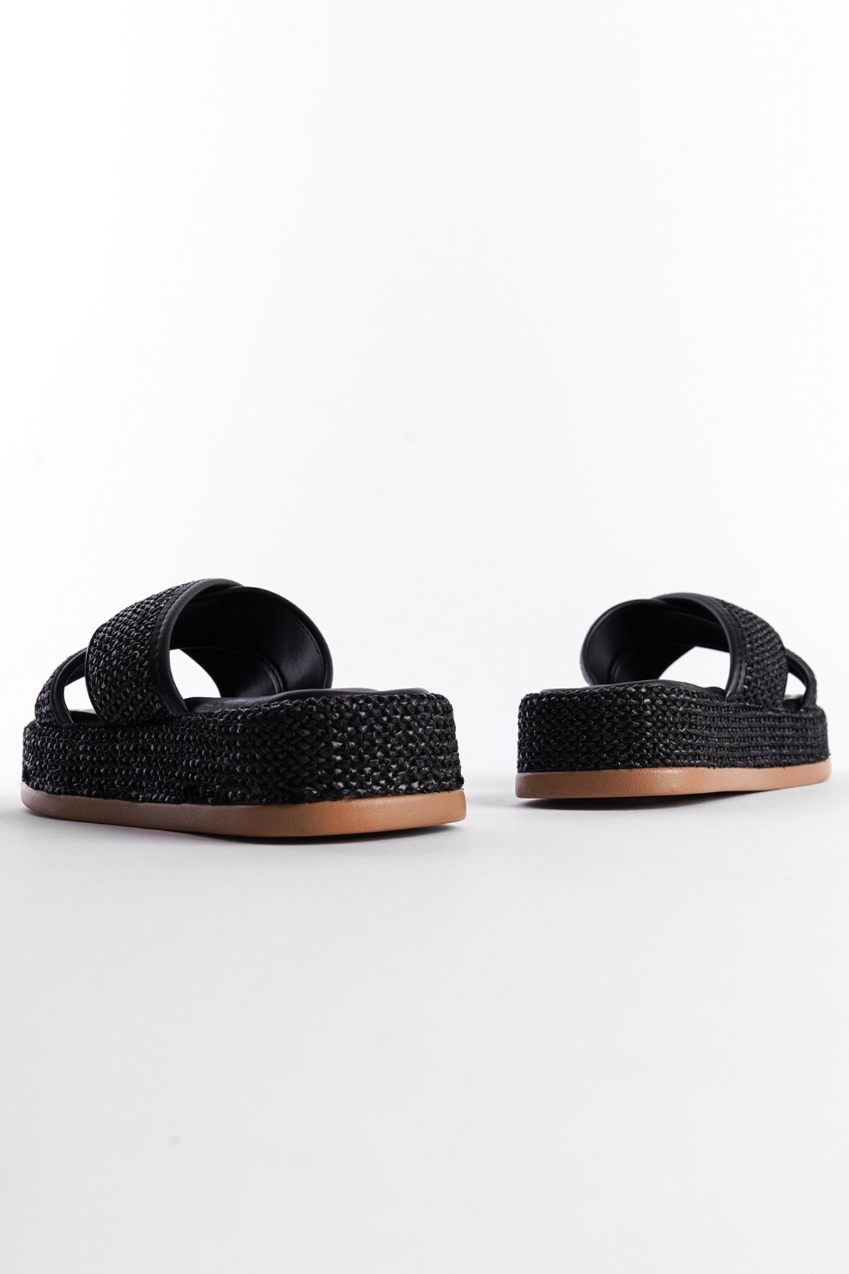 Capone Wedge Heeled Wicker Cross Strap Women Black Sandals