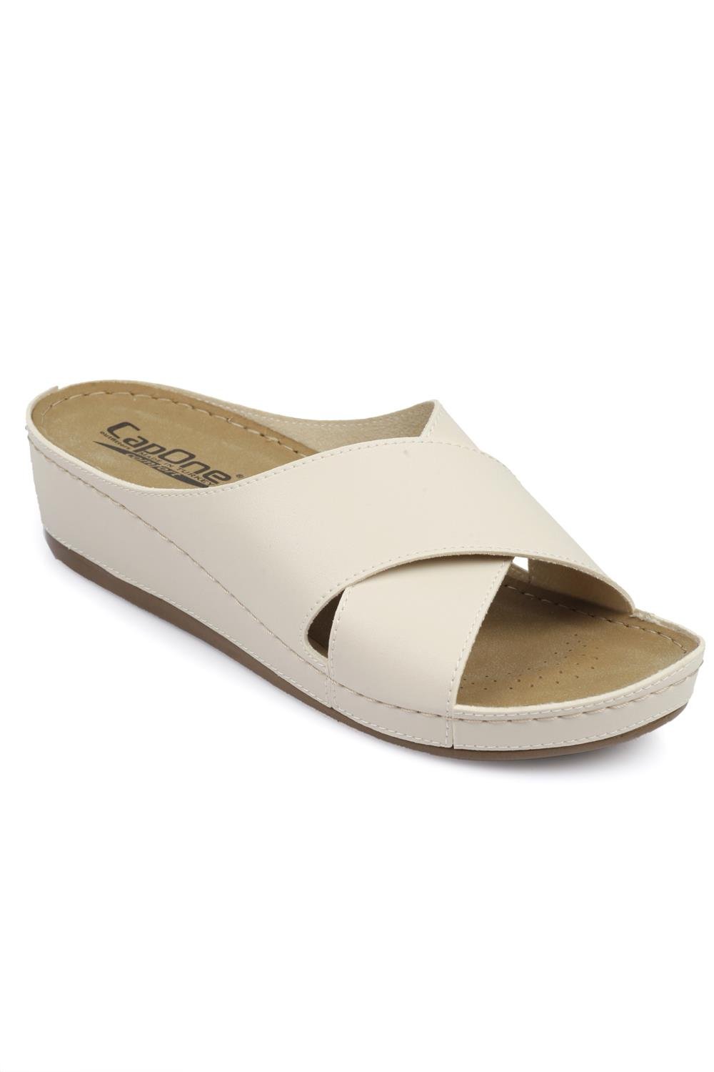 Capone Z0521 Women Beige Cross Band Slide Comfort Anatomical Sandals