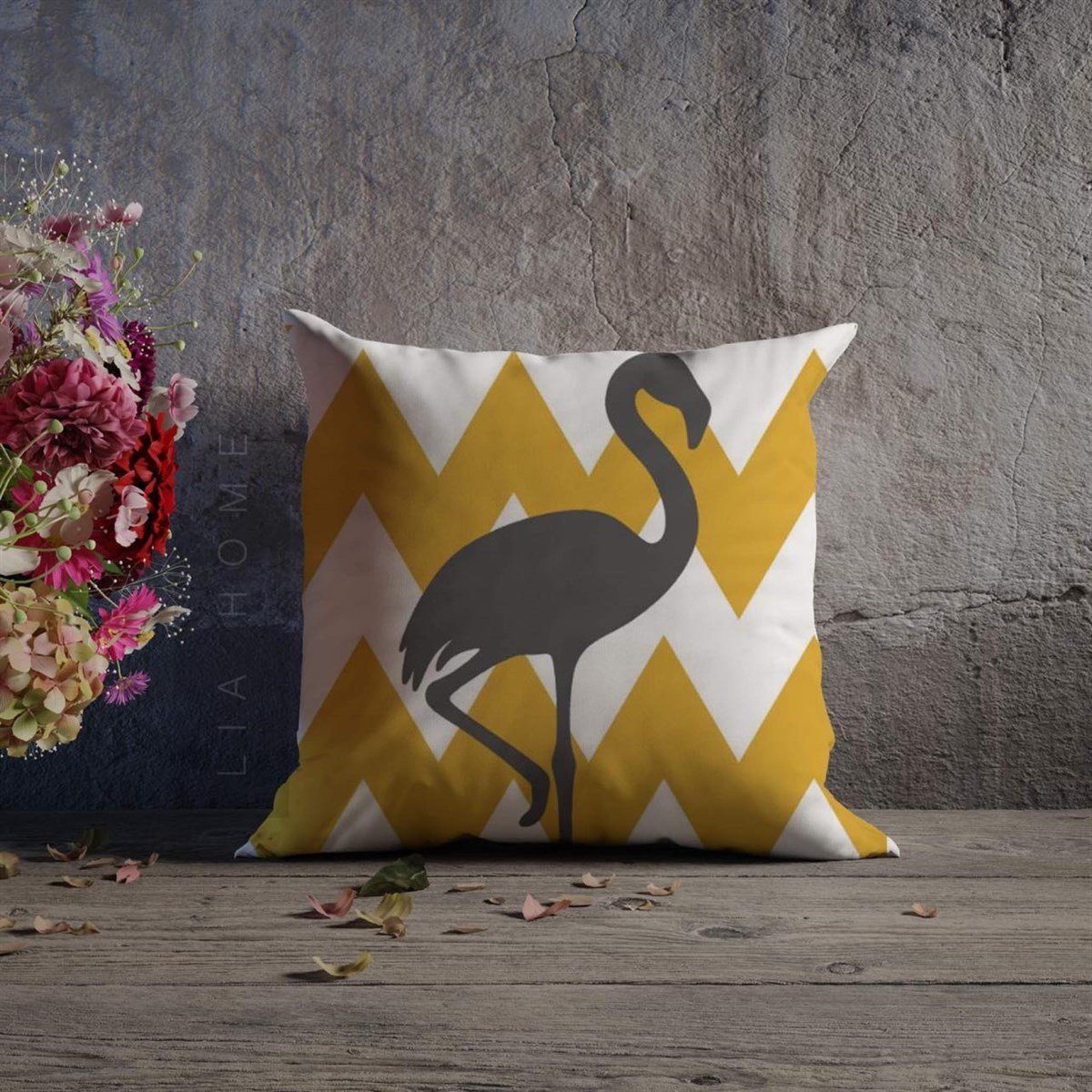Çift Taraflı Flamingo Desenli Dekoratif Kırlent Kılıfı 
