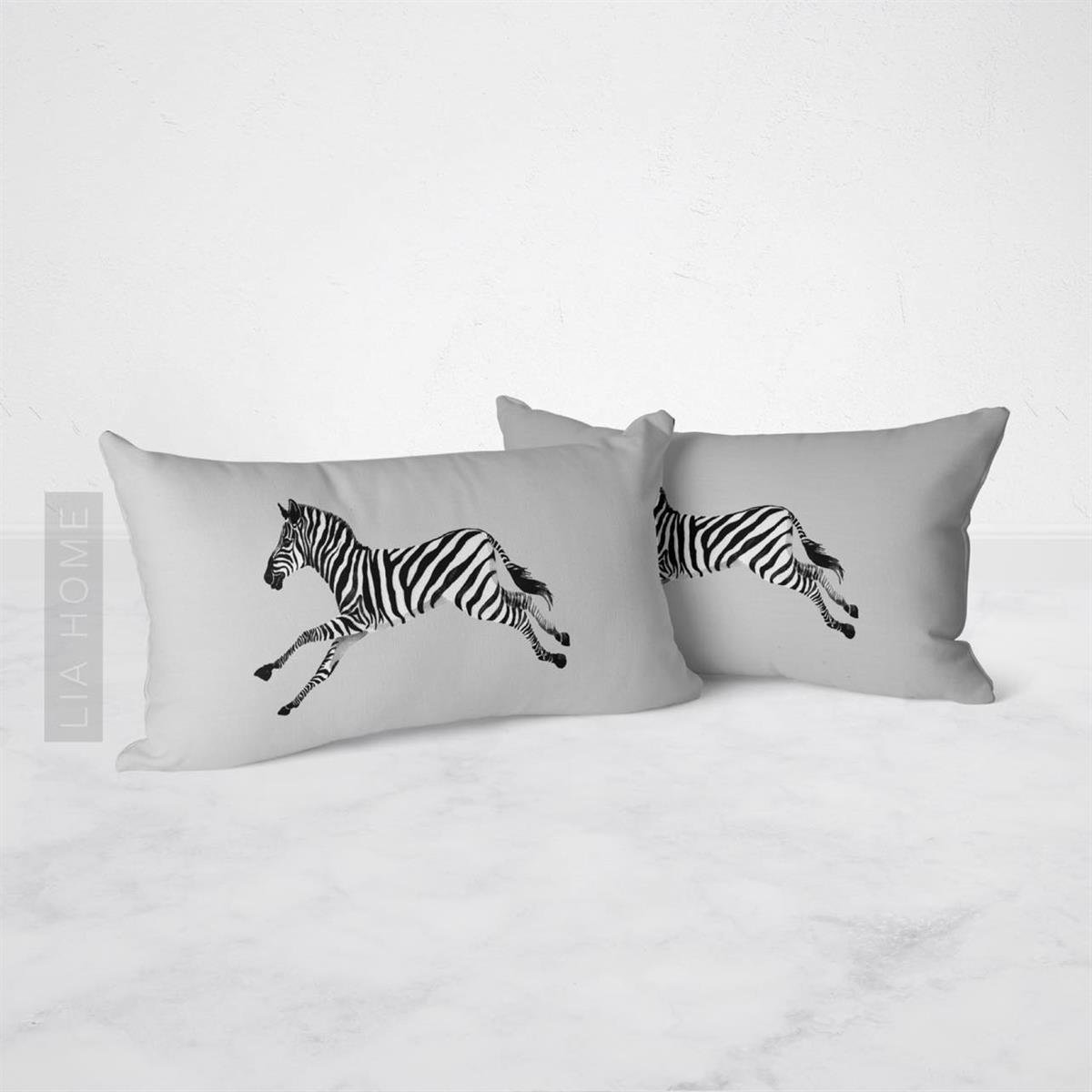 Gri Zebra Desenli Çift Taraflı Dekoratif 2'li Yastık Kılıfı Seti 32 x 55 cm