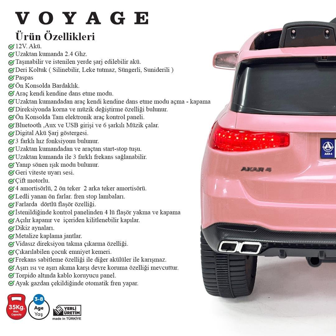 Akülü Uzaktan Kumandalı Araba VOYAGE GT 4x2 Deri Koltuklu Pababo