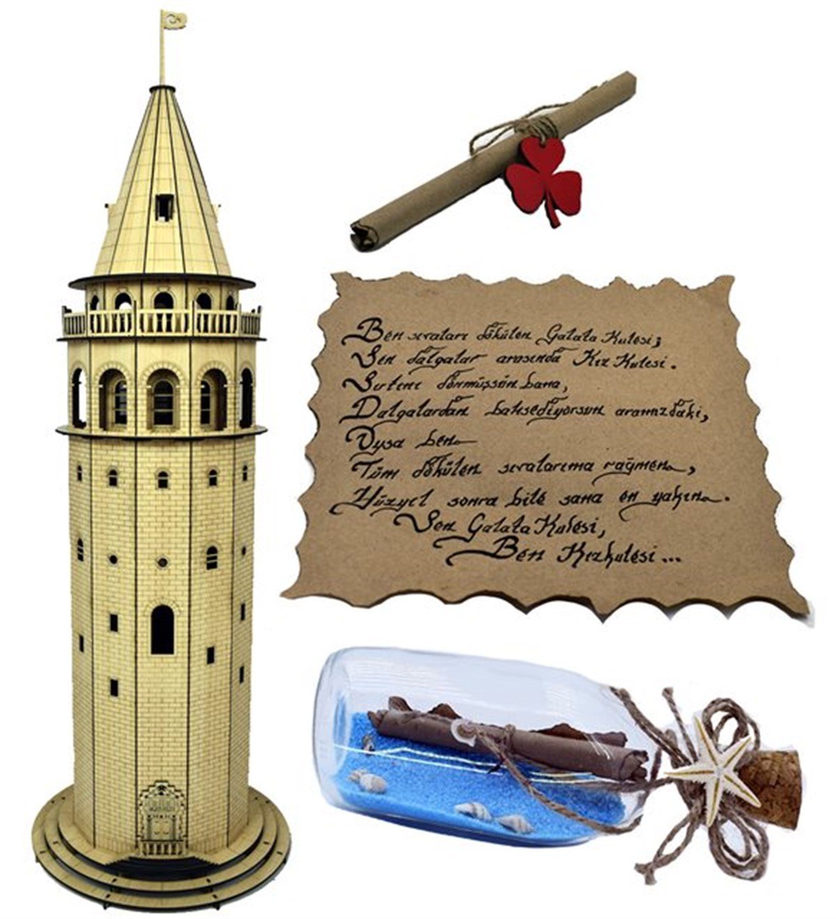 Galata-Turm kommt aus dem Meer 3D-Puzzle mit 100 % lokaler Botschaft