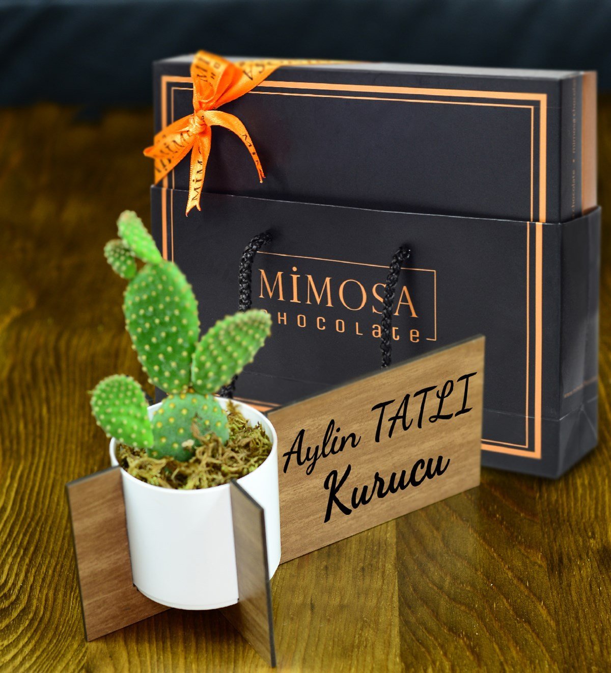 Kişiye Özel Ahşap İsimlik Micky Kaktüs & Mimosa Chocolate Fiyatı