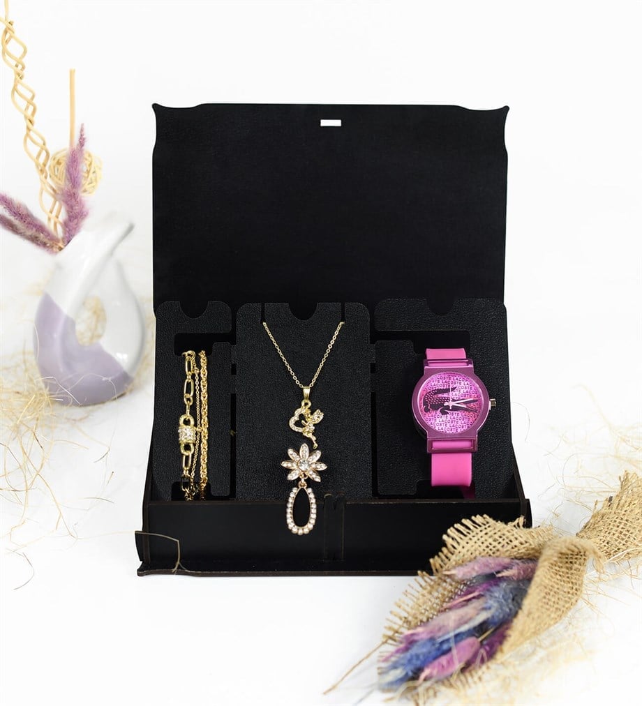  Pababo Set aus Stahluhr, Halskette, Armband und Brosche
