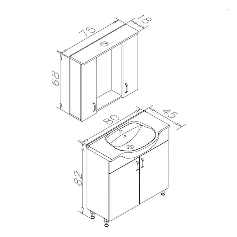 OrkaDuru 80 cm Ayaklı Banyo Dolabı
