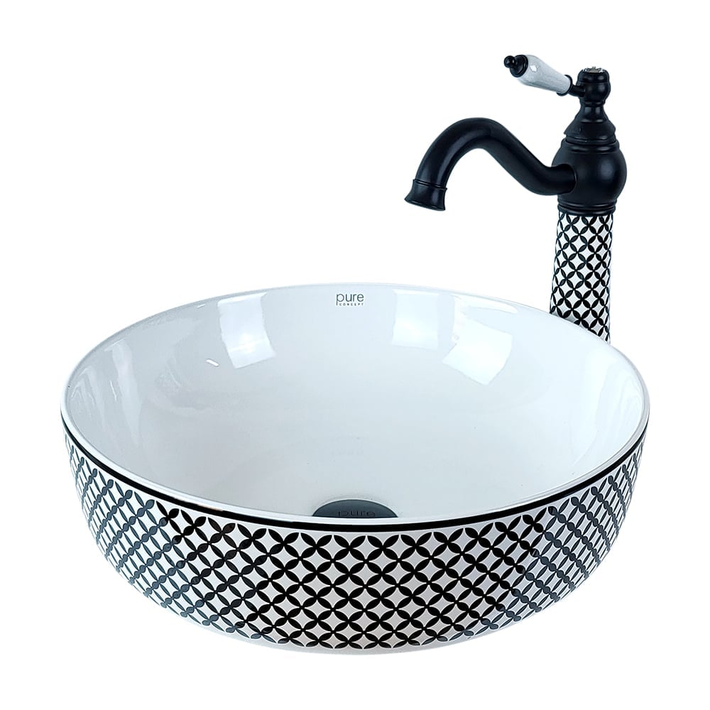 Pure ConceptGeometrik Siyah Beyaz Tezgah Üstü Çanak Lavabo