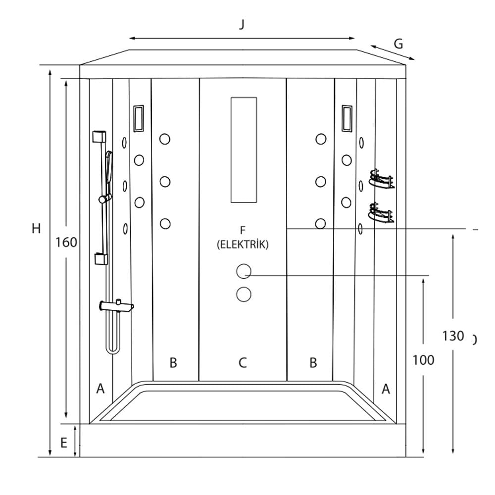 Shower100x160 Freja İki Duvar Arası Tekneli Kompakt Duş Sistemi