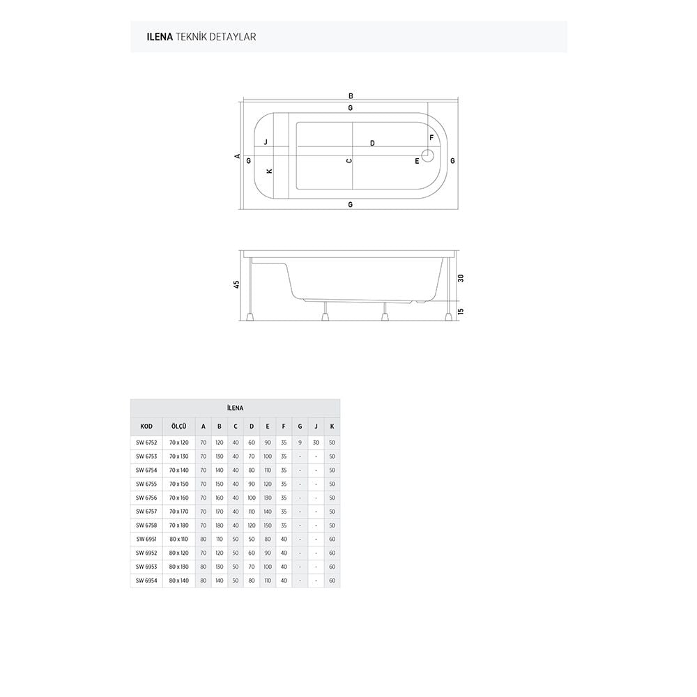 Shower70x180 İlena Oturmalı Mini Küvet